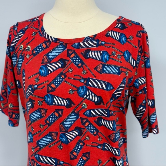 LuLaRoe Julia Dress XL Patriotic Red Fireworks July 4th Independence Americana - Picture 4 of 8